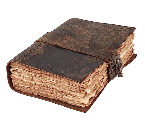 LEATHER VILLAGE Vintage Leather Journal X Lock Closure Pages of Antique Deckle Edge Handmade Paper Book of Shadows Journal