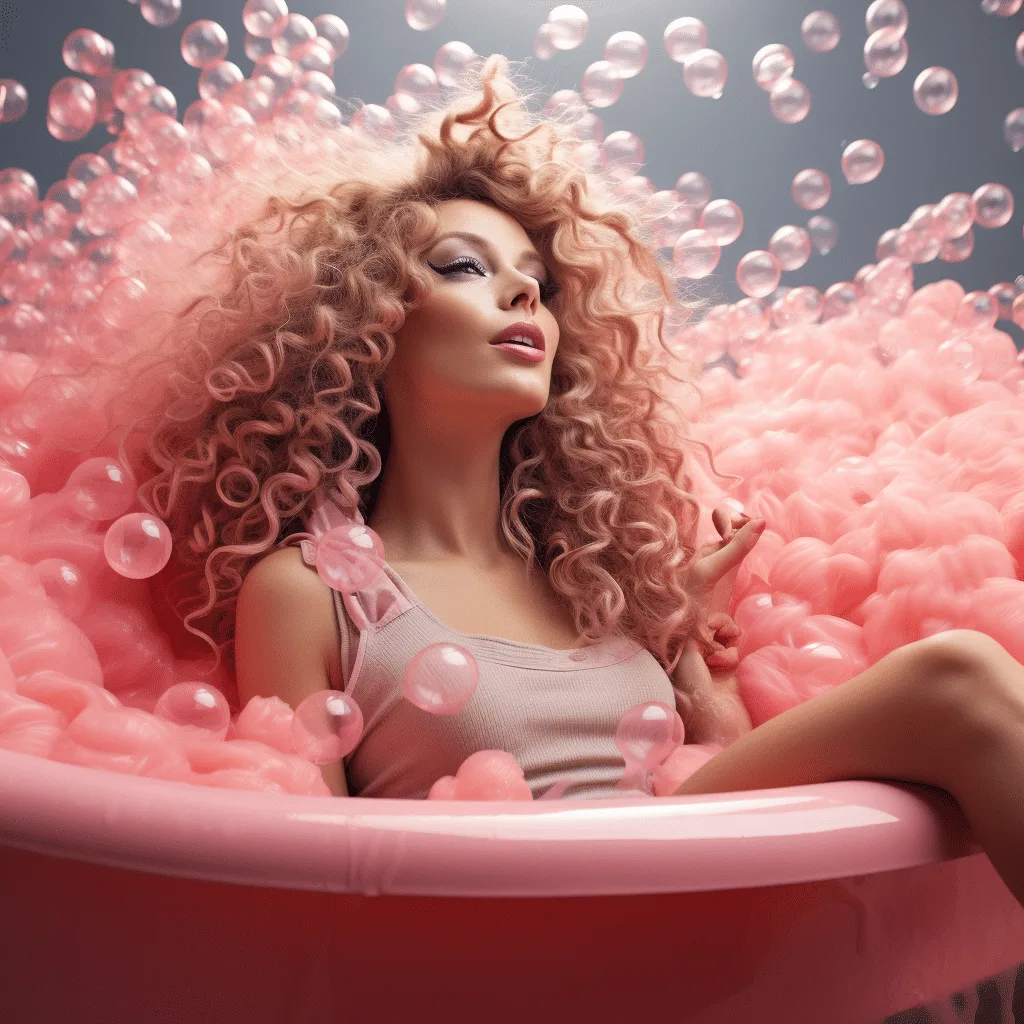 Female Supermodels Streching and Enjoying Bubble Gum in a Tub