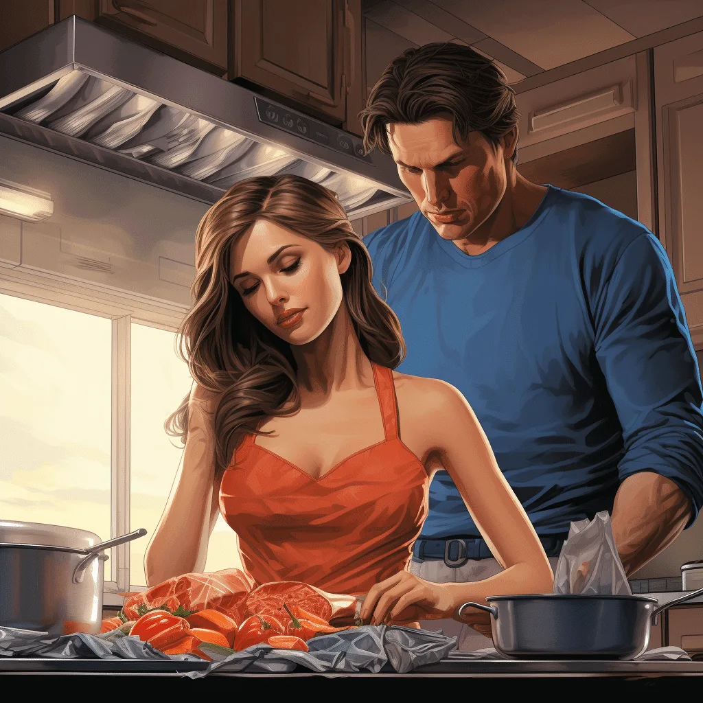 Man and Supermodel Women in Kitchen Comics